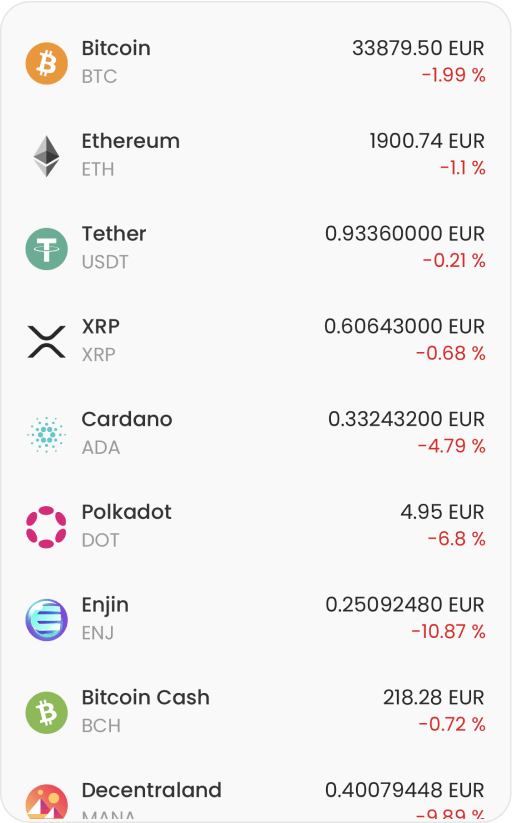 Compra criptomonedas populares y de nicho